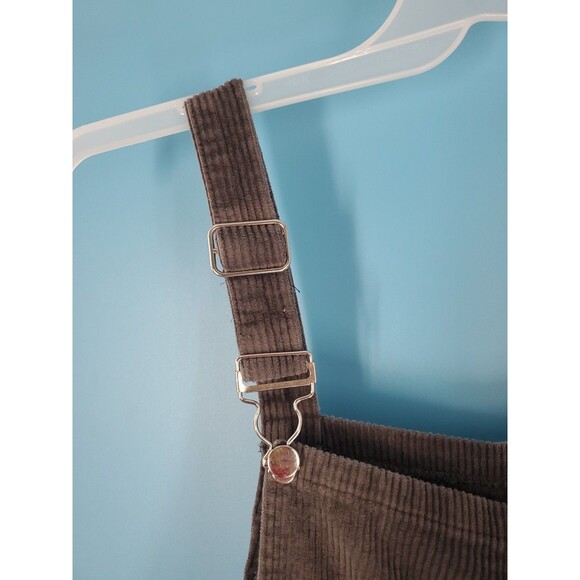 Corduroy Overalls Womens Sz M Crop  Gray Boho Adjustable Straps Pockers Shangyan - Picture 2 of 10